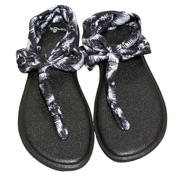 Sanuk Sling Ella Yoga Sandal flip flop black & white 9 US - Picture 7 of 7